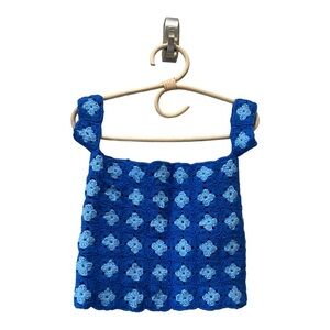 Granny Square Crochet Crop Top Handmade XS/Small Blue Baby Blue Floral